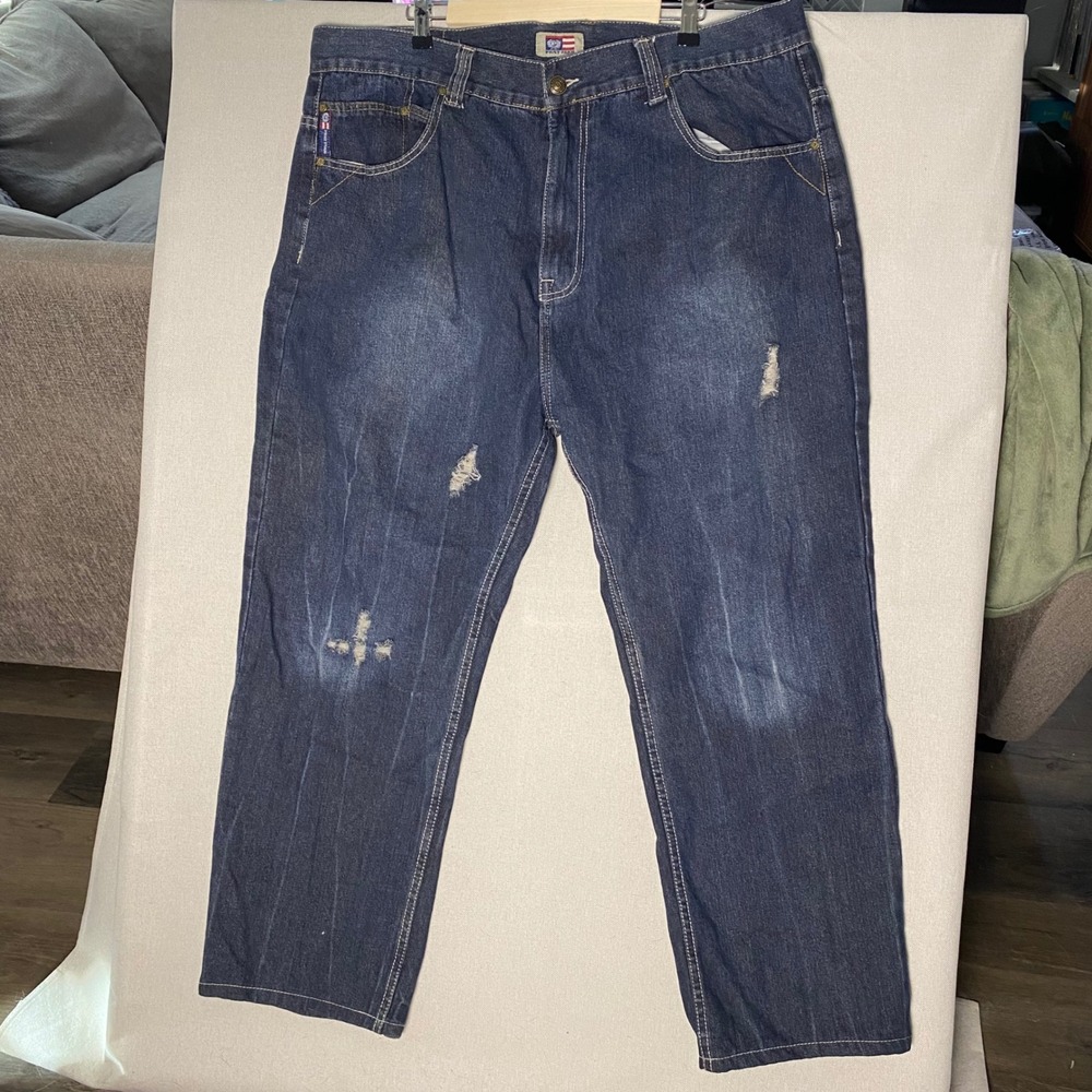 Phat Farm Vintage Mens 42x32 Embroidered Logo Relaxed Fit Jeans Dark Wash Denim